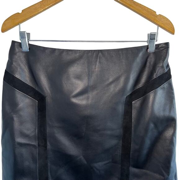 J. McLaughlin Black Leather Skirt with Suede Trims 8 NWT - Picture 3 of 8